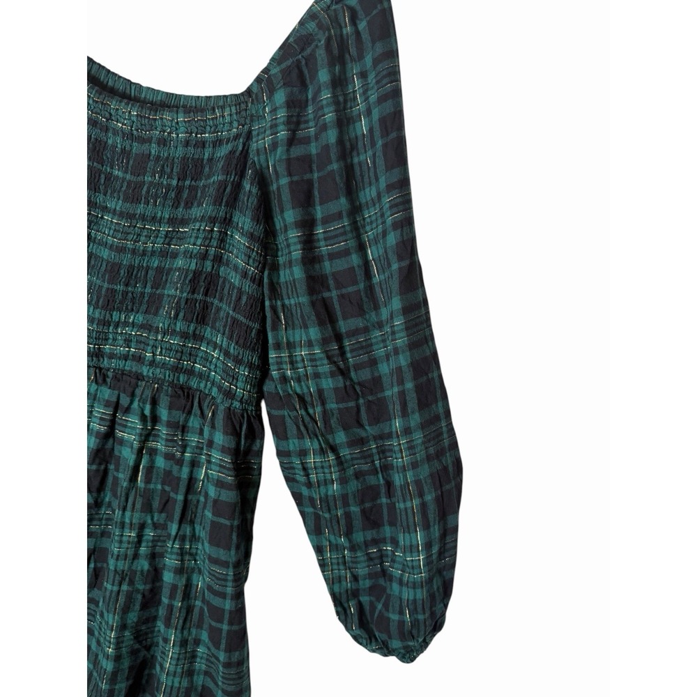 Lane Bryant Dress Women 22/24 Green Black Plaid Smocked Midi Pockets Cottagecore - Picture 5 of 9